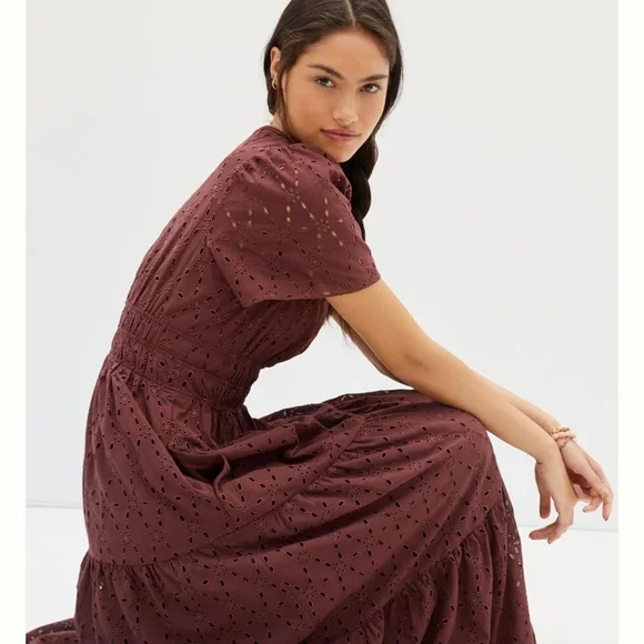 Anthropologie The Somerset Maxi Dress Eyelet Edition Tiered Smocked Waist - Picture 2 of 8